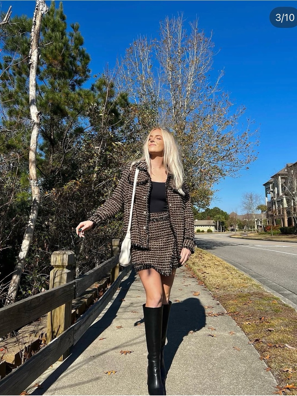 Classic Brown Tweed Mini Skirt and Jacket Set